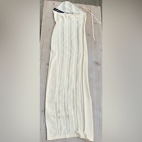 Fashionnova Distressed Halter Maxi Dress - Cream - Picture 5 of 11